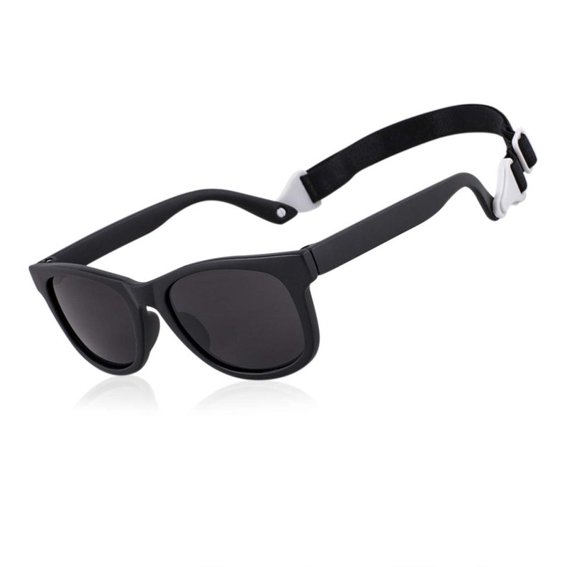 MAXJULI Baby Infant Sunglasses Safe, Soft, With Adjustable Strap 0-24 Months BPA Free (Black/Black) - Image 1